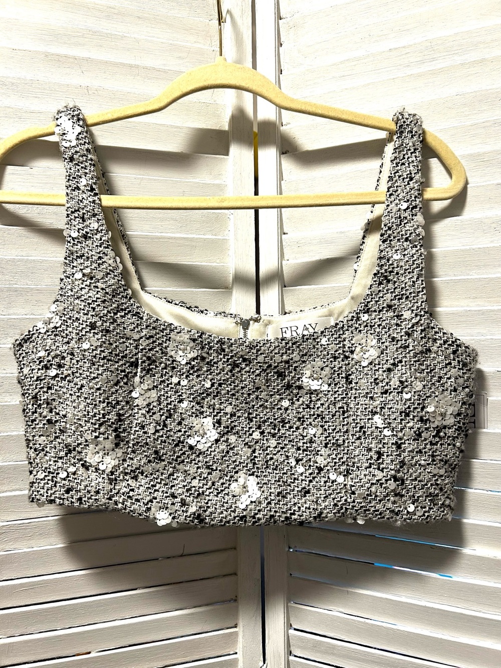 NWT FRAY boutique size medium sequined tweed cropped tank top